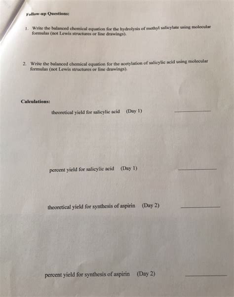 Solved Question Data Observations Day Preparation Of Salicylic