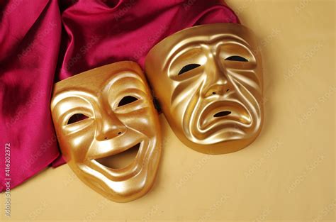 Comedy and tragedy masks with purple drapery Stock Photo | Adobe Stock