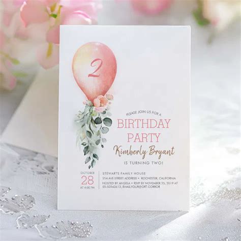 Pink Floral Greenery Balloon Girls Birthday Invitation Zazzle