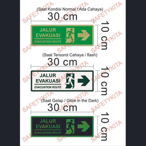 Jual RAMBU JALUR EVAKUASI GLOW IN THE DARK Uk 30x10 Cm ALUMUNIUM