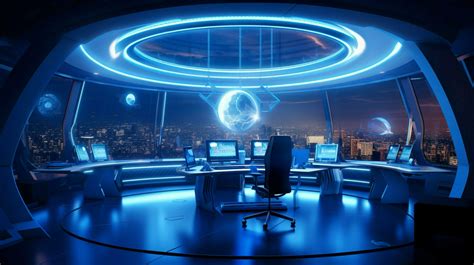 futuristic office illuminated by blue lighting equipment 32939457 Stock ...