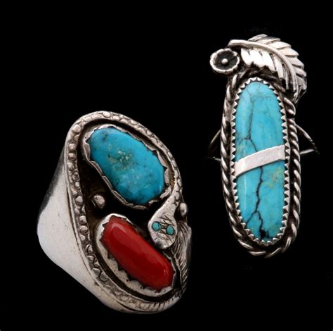 #104: VINTAGE NAVAJO TURQUOISE RINGS AND BOLO TIES