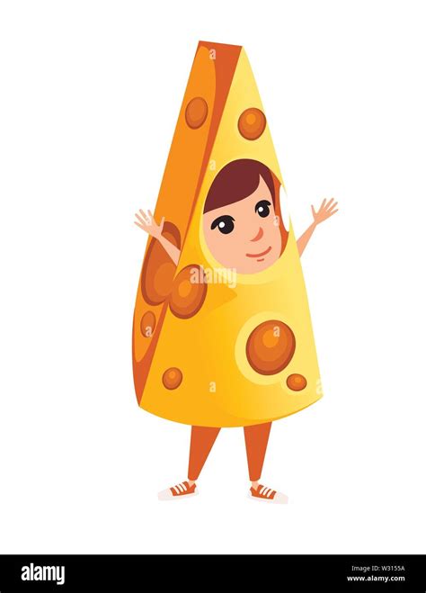 Boy kid wearing yellow cheese costume cartoon character design flat ...