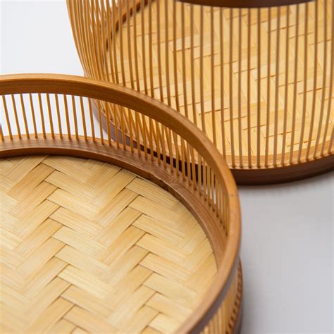 Hexagonal Suruga Bamboo Basketry Basket With Lid Musubi Kiln