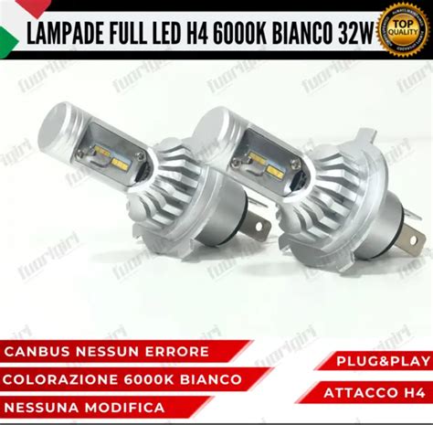 KIT FULL LED H4 Fiat Qubo 8000 Lumen 6000K Bi Led Canbus 100 Nessun