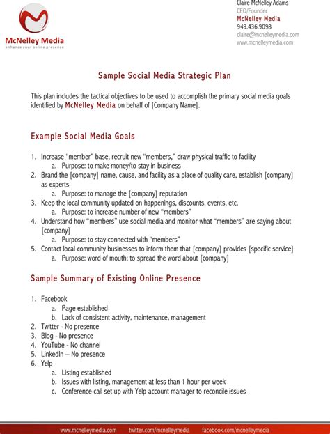 Free Social Media Strategy Sample Pdf Kb Page S