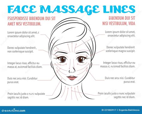 Vector Illustration Closeup Female Portrait With Face Massage Lines