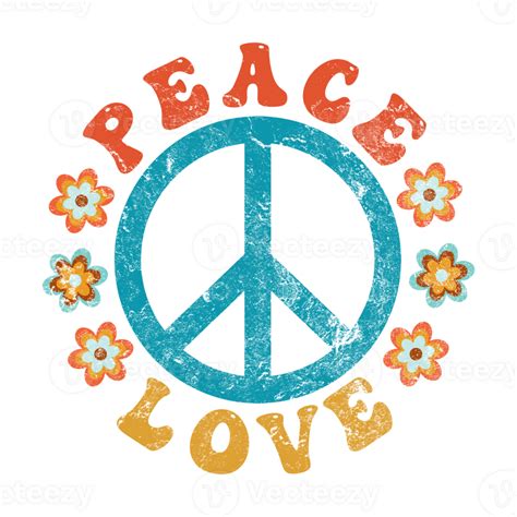 Peace And Love Hippie Peace Sign With Flowers Png