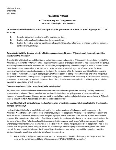 Ap World History Modern Ccot Race And Ethnicity In Latin America