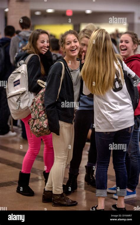 California high school girls socialize during lunch break Stock Photo ...