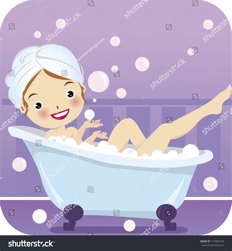 Pretty Girl Relaxing Taking A Bubble Bath Stock Vector 119904103