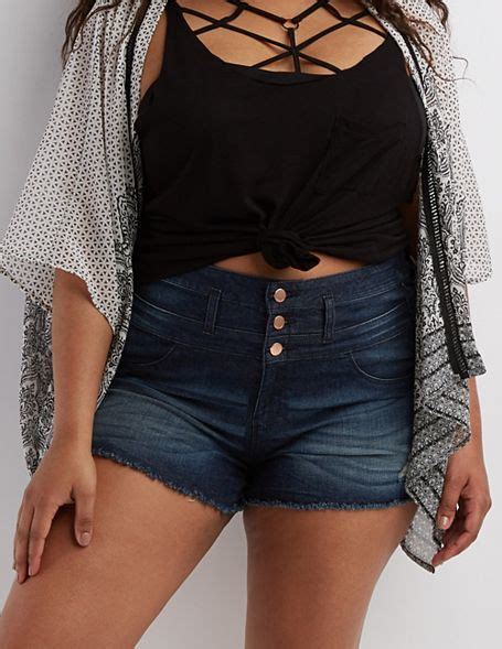 Charlotte Russe Plus Size Refuge Hi Waist Shortie Denim Shorts