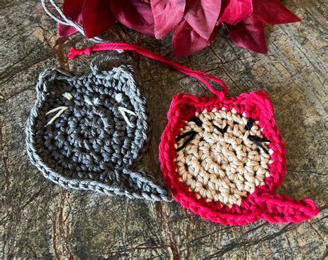 Crocheted Fat Cat Ornament Set Of 2 Rustic Ornaments Christmas Tree