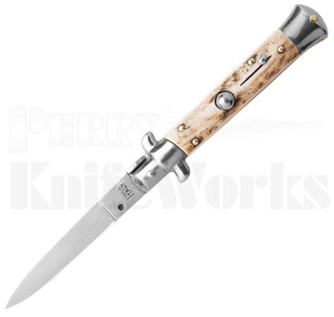 Skm 8 Italian Stiletto Flat Grind Automatic Knife Stag