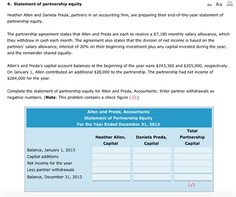 Solved Statement Of Partnership Equity Heather Alien And