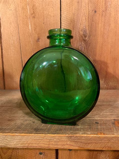 Vintage 1930s Green Sunsweet Prune Juice Bottle Owens Illinois Glass Company Round Canteen