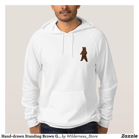 Hand Drawn Standing Brown Grizzly Bear Hoodie Stylish Comfortable And