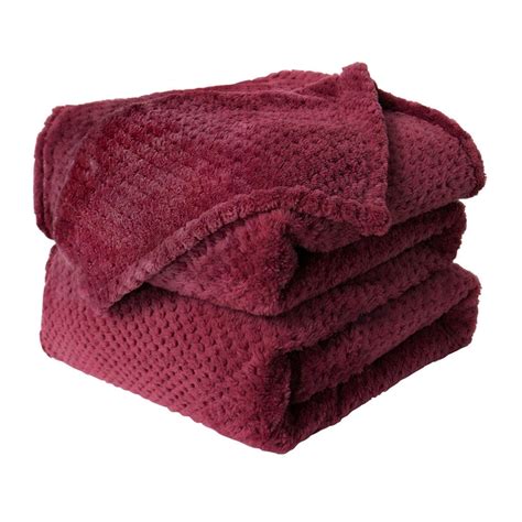 Waffle Flannel Fleece Velvet Soft Plush Throw Bed Blanket Burgundy 78