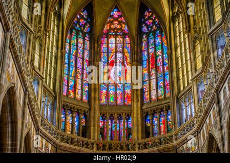 Stained Glass Window Apse Of The Gothic St Vitus Cathedral Prague