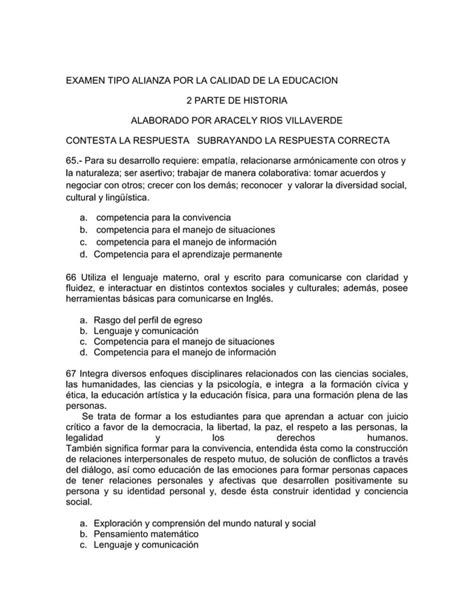 EXAMEN TIPO ALIANZA DE HISTORIA PDF Descarga Gratuita