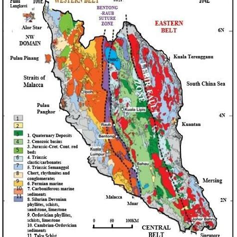 Geologic Map Of The Peninsular Malaysia Showing Geologic Belts