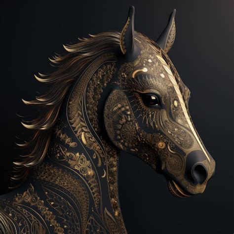 Premium AI Image | A painting of a horse with gold and silver designs.