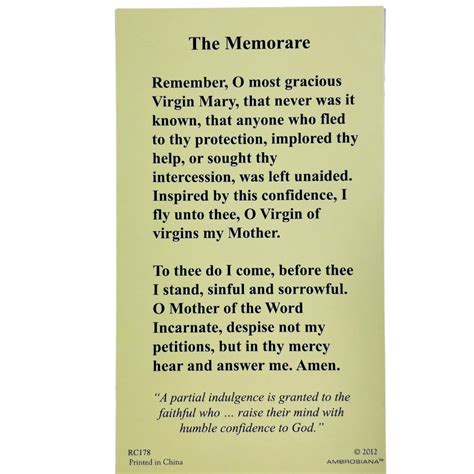 Memorare Holy Card – Maison de Marie, LLC