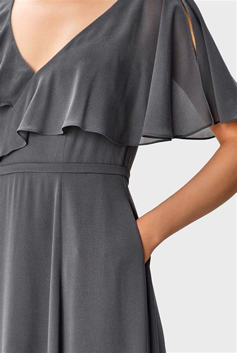 Shop Ruffle Popover Chiffon High Low Dress Eshakti