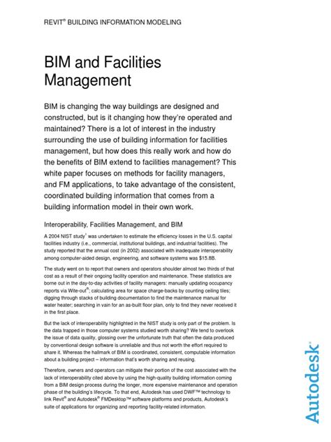 Bim And Facilities Management Revit Building Information Modeling Pdf