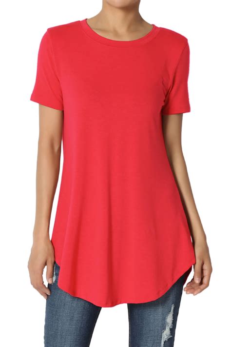 Themogan Womens Essential Short Sleeve Round Hem Top Casual Crew Neck