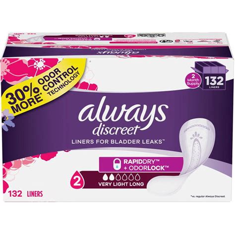 Always Discreet Incontinence Liners Very Light Absorbency 132 Ct