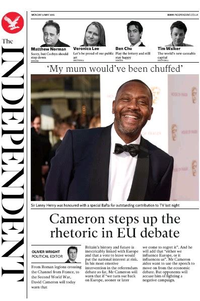 The Independent (UK) Front Page for 9 May 2016 | Paperboy Online Newspapers