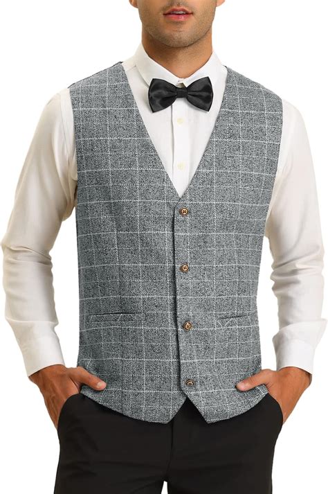 Lars Amadeus Plaid Suit Vest For Men S Single Breasted Tuxedo Waistcoat