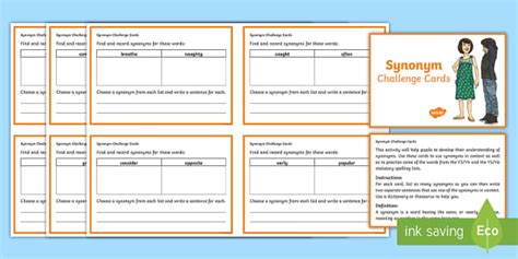 Ks Synonym Task Challenge Cards Teacher Made Twinkl