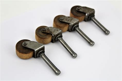 Antique Set Of Four Wood Swivel Castor Caster Wheels Furniture Hardware