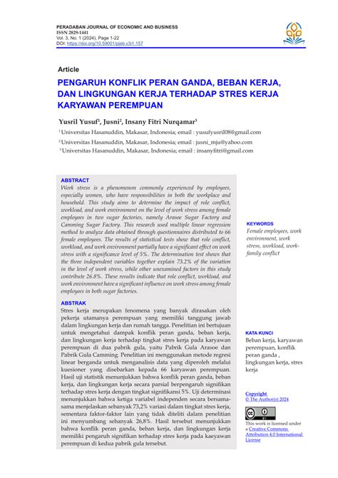 PDF Pengaruh Konflik Peran Ganda Beban Kerja Dan Lingkungan Kerja