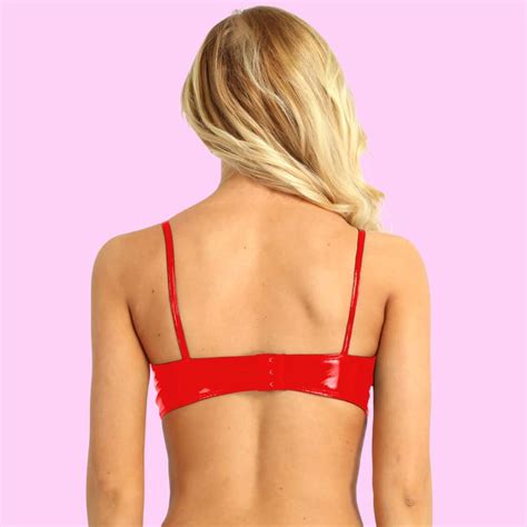 Kaia Wet Look Faux Leather Bralette In Red Pink Sugar Bikini