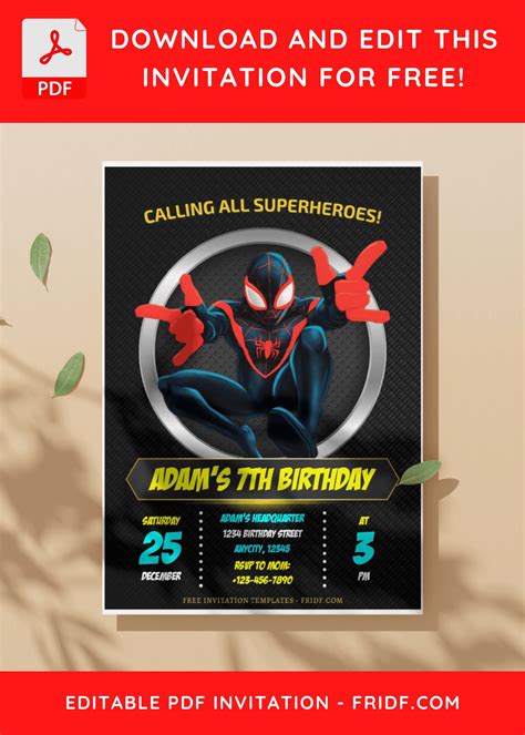 Free Editable Pdf Mighty Spiderman Miles Morales Birthday Invitation