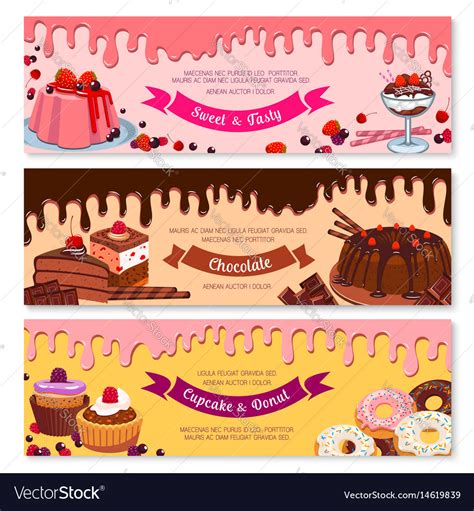 Cake dessert and ice cream banner set design Vector Image