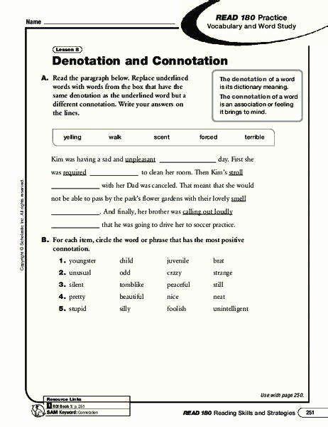 Connotation Denotation Worksheet 6th Grade