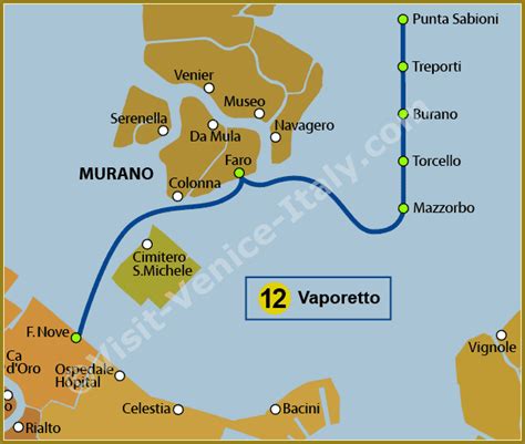 Water Bus Venice Vaporetto Map of Line 12 ACTV