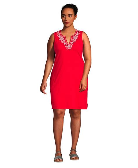 Lands End Womens Plus Size Embroidered Cotton Jersey Sleeveless Swim