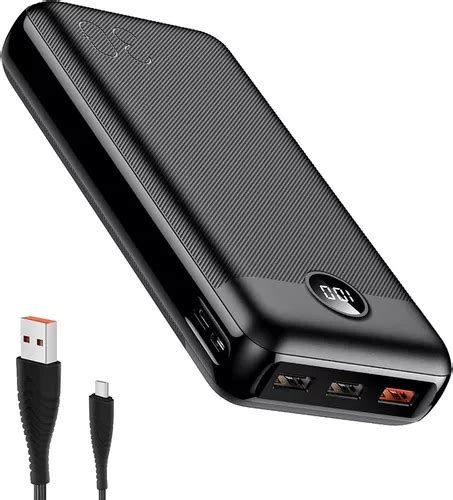 Cargador Veger W 300PD usb powerbank con cable carga rápida negro