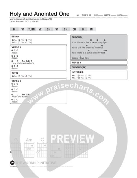 Holy And Anointed One Chords PDF (Shane & Shane / The Worship Initiative) - PraiseCharts