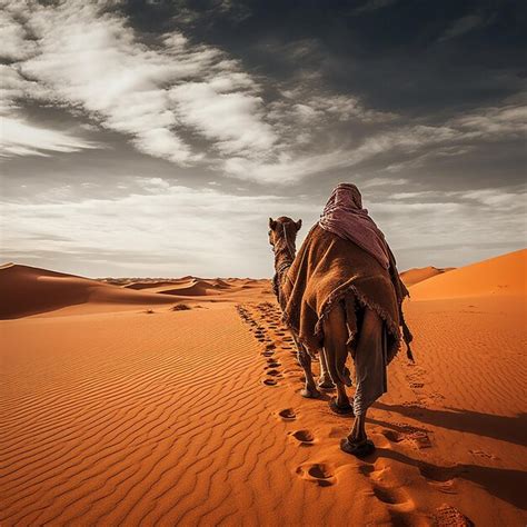 Camel traveling Sahara desert landscape | Premium AI-generated image