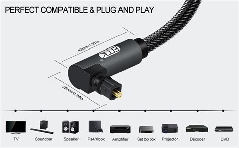 Right Angle Optical Cable Emk [upgrade] 90 Degree Rotatable Toslink Plug Fiber Optic Cord For