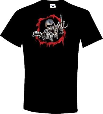 Graphic Men's Tee Shirt Skeleton Flipping you off Black T-Shirt (Large ...