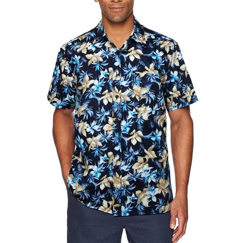 Hawaiian Floral Shirt Mens Short Sleeve Hawaiian Shirts Casual Button Down Beach Shirt Navy