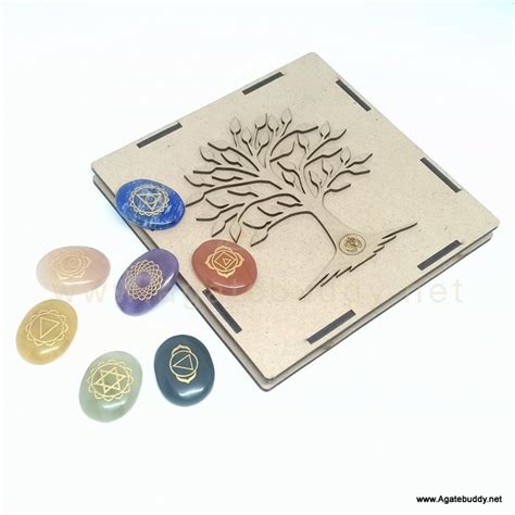 Seven Chakra Reiki Engraved Set With Tree Of Life Om Symbol Box