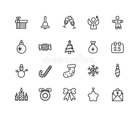 Thin Line Icons Set Of Christmas Party And Celebrations Outline